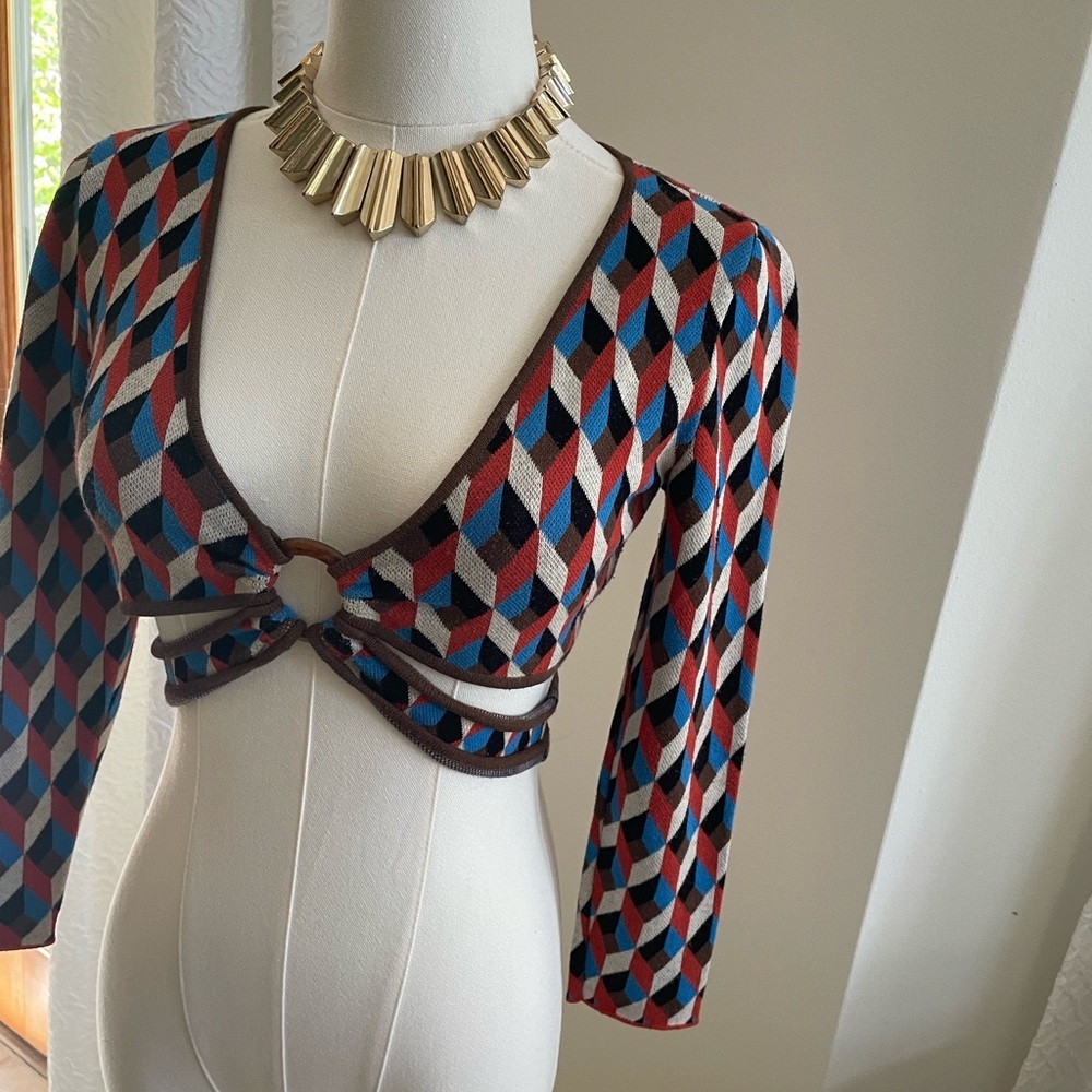 Ronny Kobo Geometric Patterned Crop Top XS Clubbing Revolve EUC - Picture 6 of 8